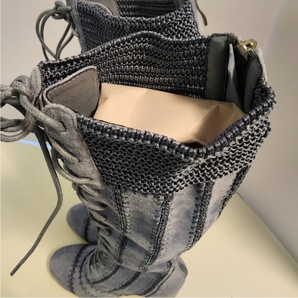 Free People × Silent D Blaire Lace-Up Boots Light Grey Blue Suede - Picture 8 of 12